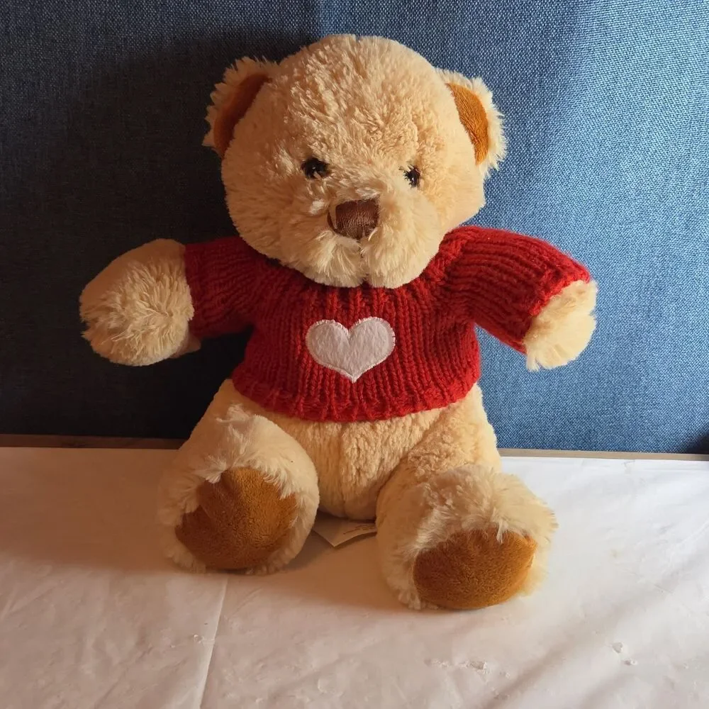 Avon 2010 Teddy Bear Plush Red Knit Heart Sweater Tan 9